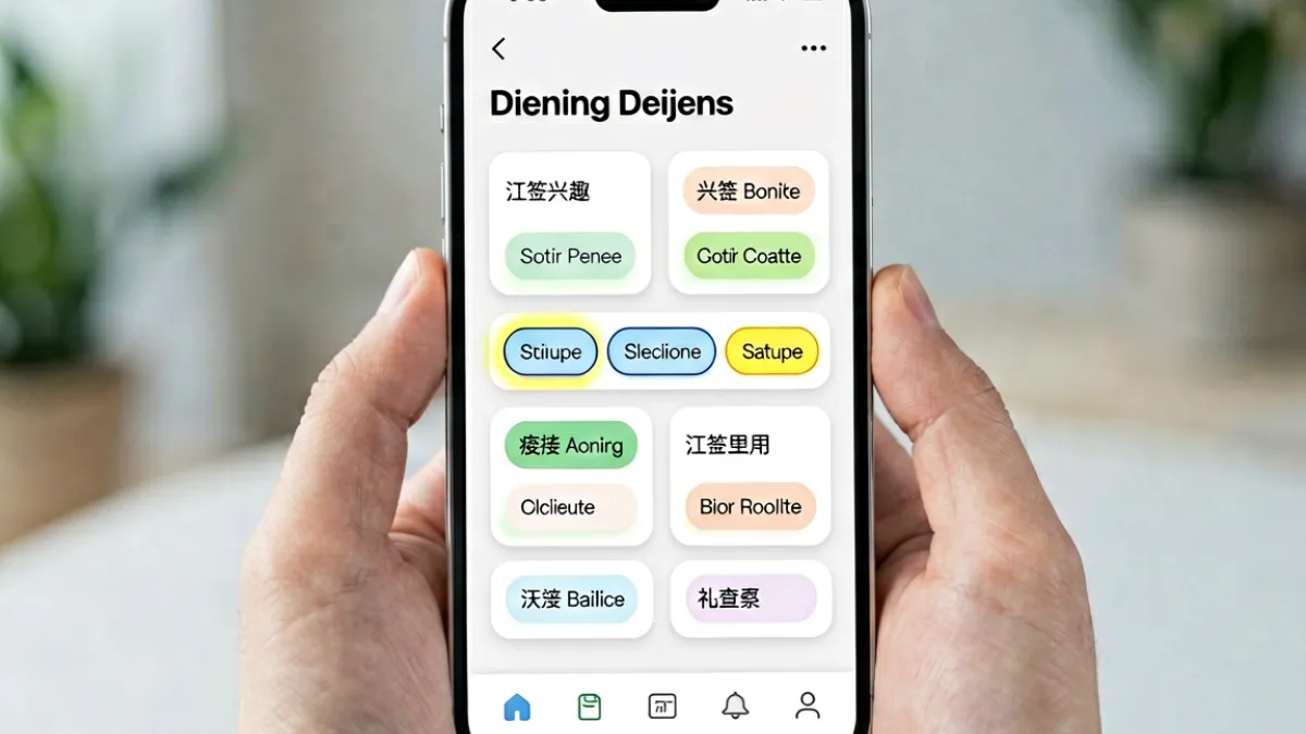 9797新用户引导流程界面，展示兴趣标签选择与个性化设置的操作步骤